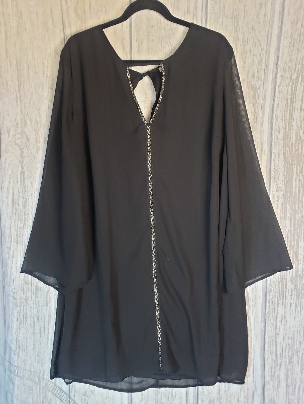 Love Squared Women Chiffon Wide Sleeve Black Shift Tunic Dress Whimsigoth 3X NWT